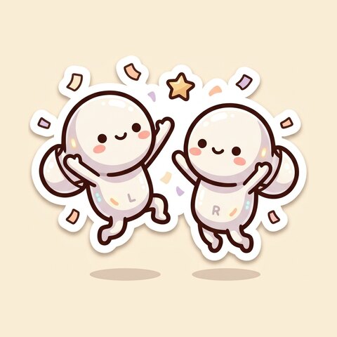 An earbud buddy pair celebrating.